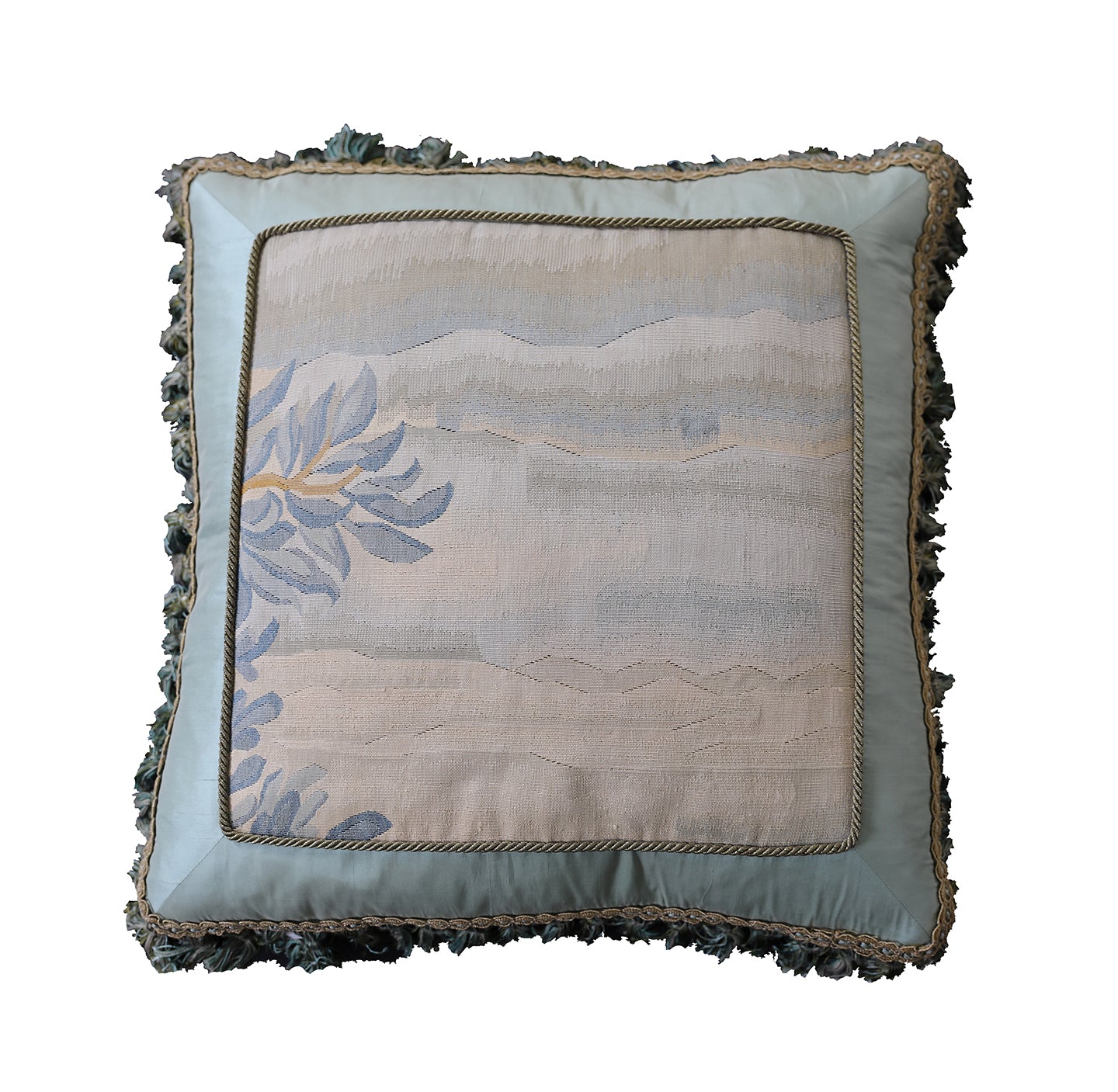 22"x22" Light Blue Aubusson Silk Pillow