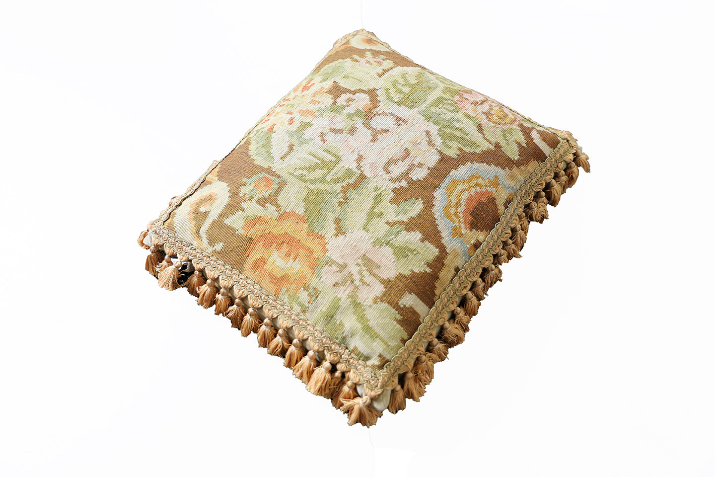 18"x21" Brown Floral Design Woll Hand Woven Kilim Pillow Case