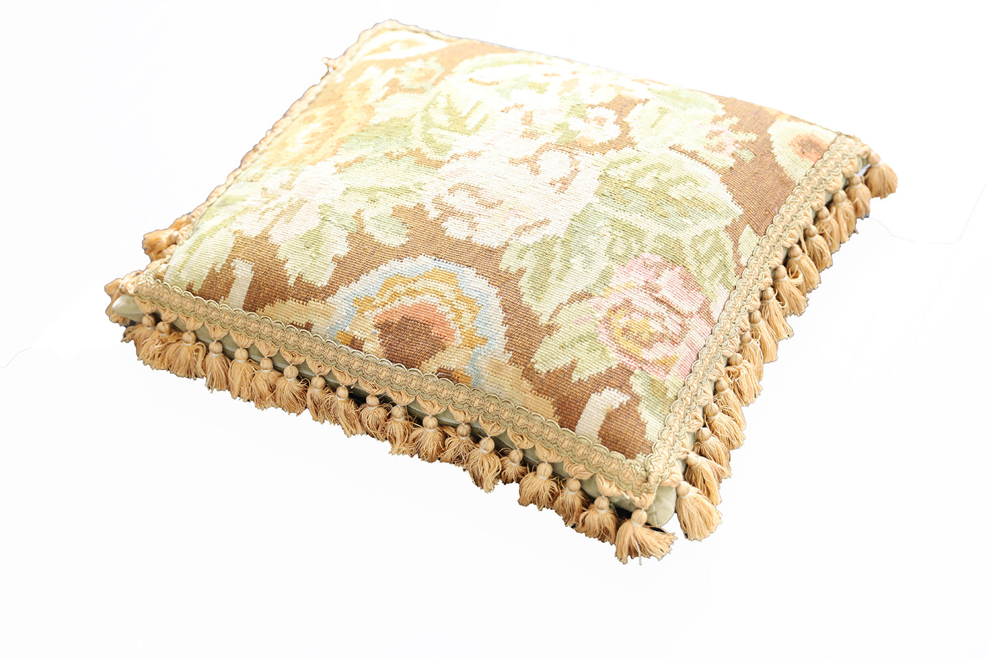18"x21" Brown Floral Design Woll Hand Woven Kilim Pillow