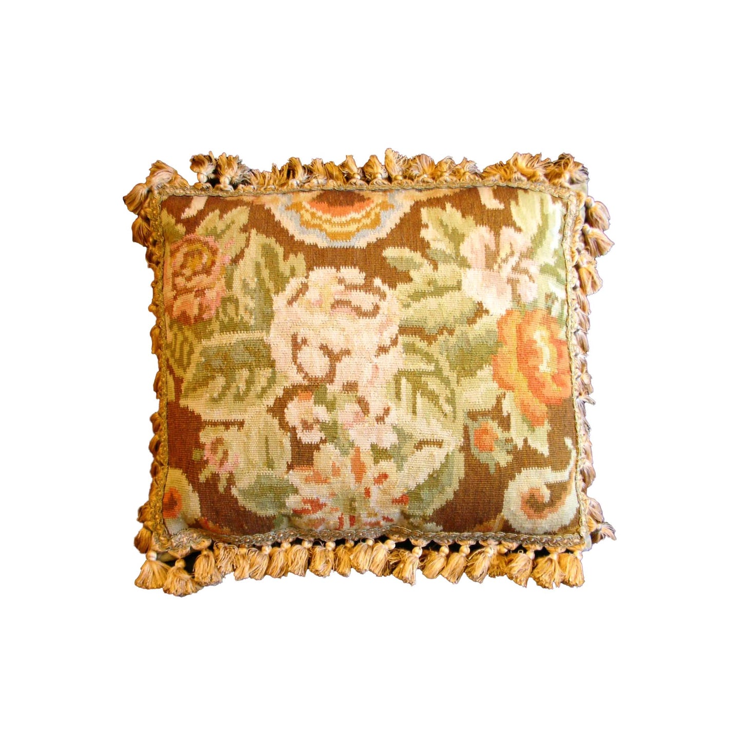 18"x21" Brown Floral Design Woll Hand Woven Kilim Pillow