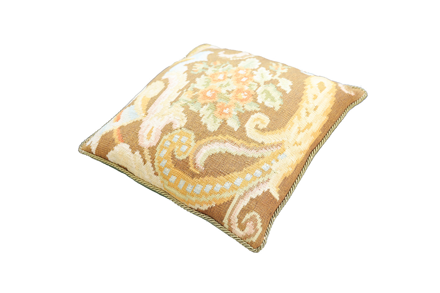 20"x20" Brown Floral Wool Pillow