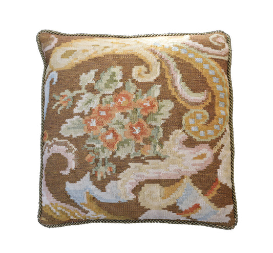 20"x20" Brown Floral Wool Pillow Case