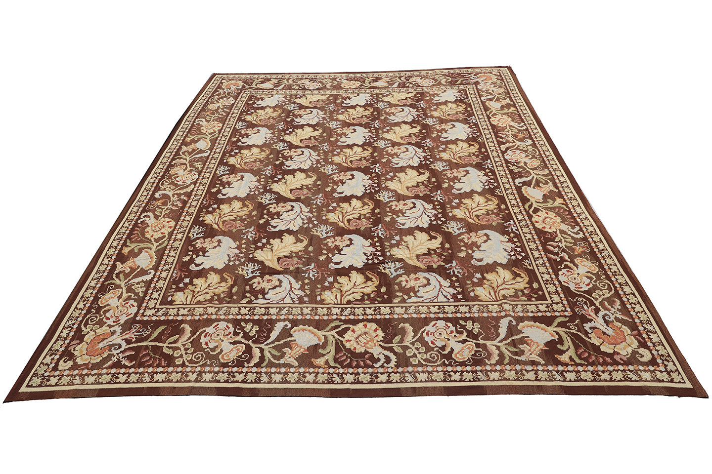 13'x16' Brown Icy Blue Gold Orange Bessarabian Design Contemporary Ariana Kilim Large Rug