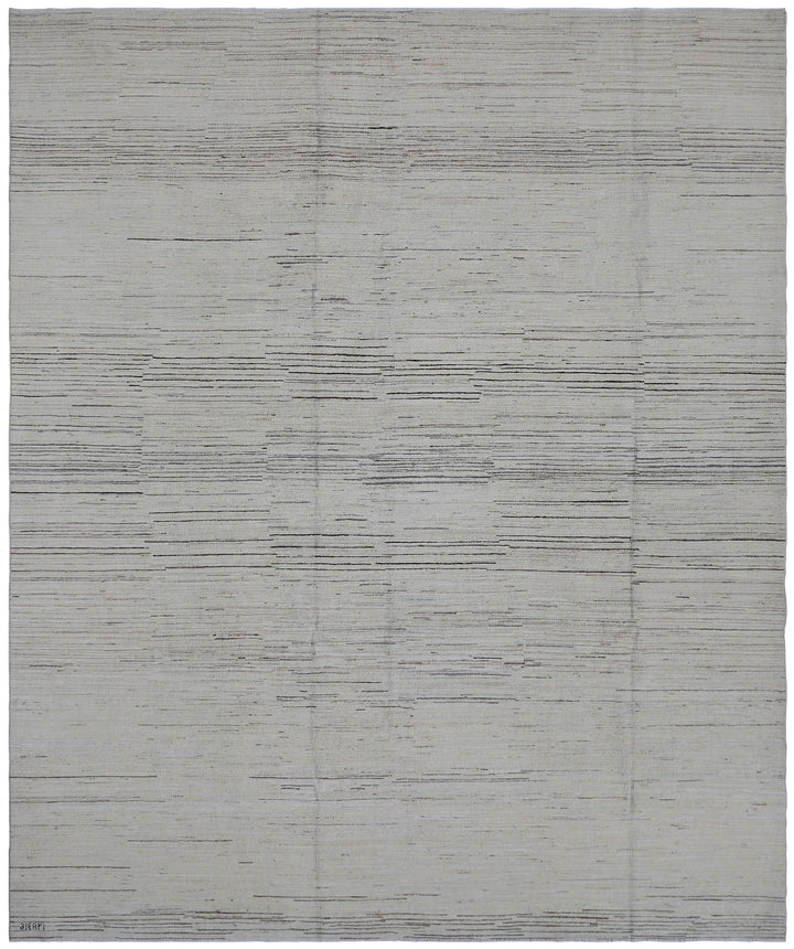 8'x10' Hand-Knotted Afghan Modern Stria Rug | Organic Wool | Linear Design