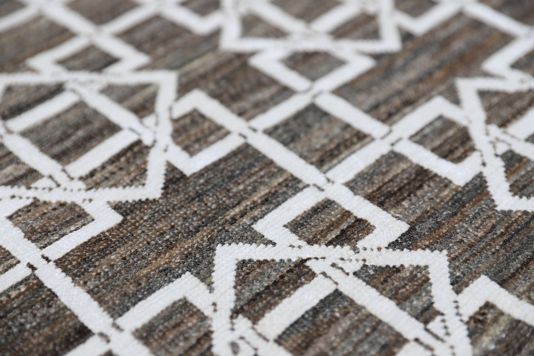 8'x10' Wool Modern Rug | Geometric | Grey & Stark White | Modern Rug