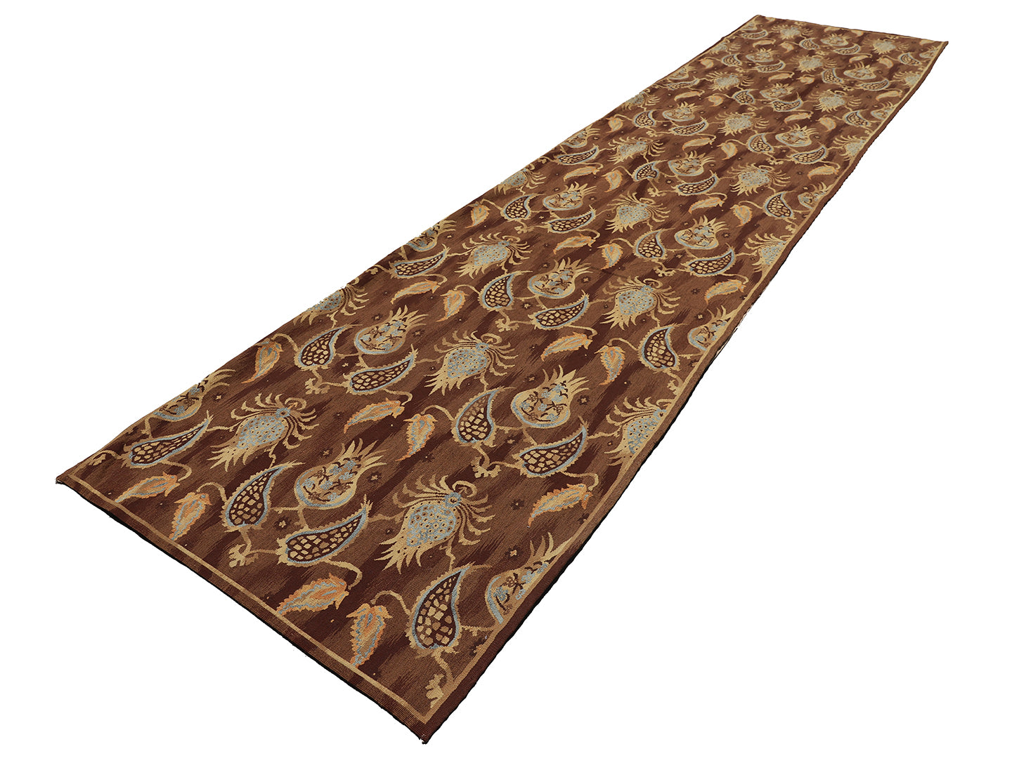 4'x17' Brown and Blue Ottoman Design Ariana Kilim Collection Runner