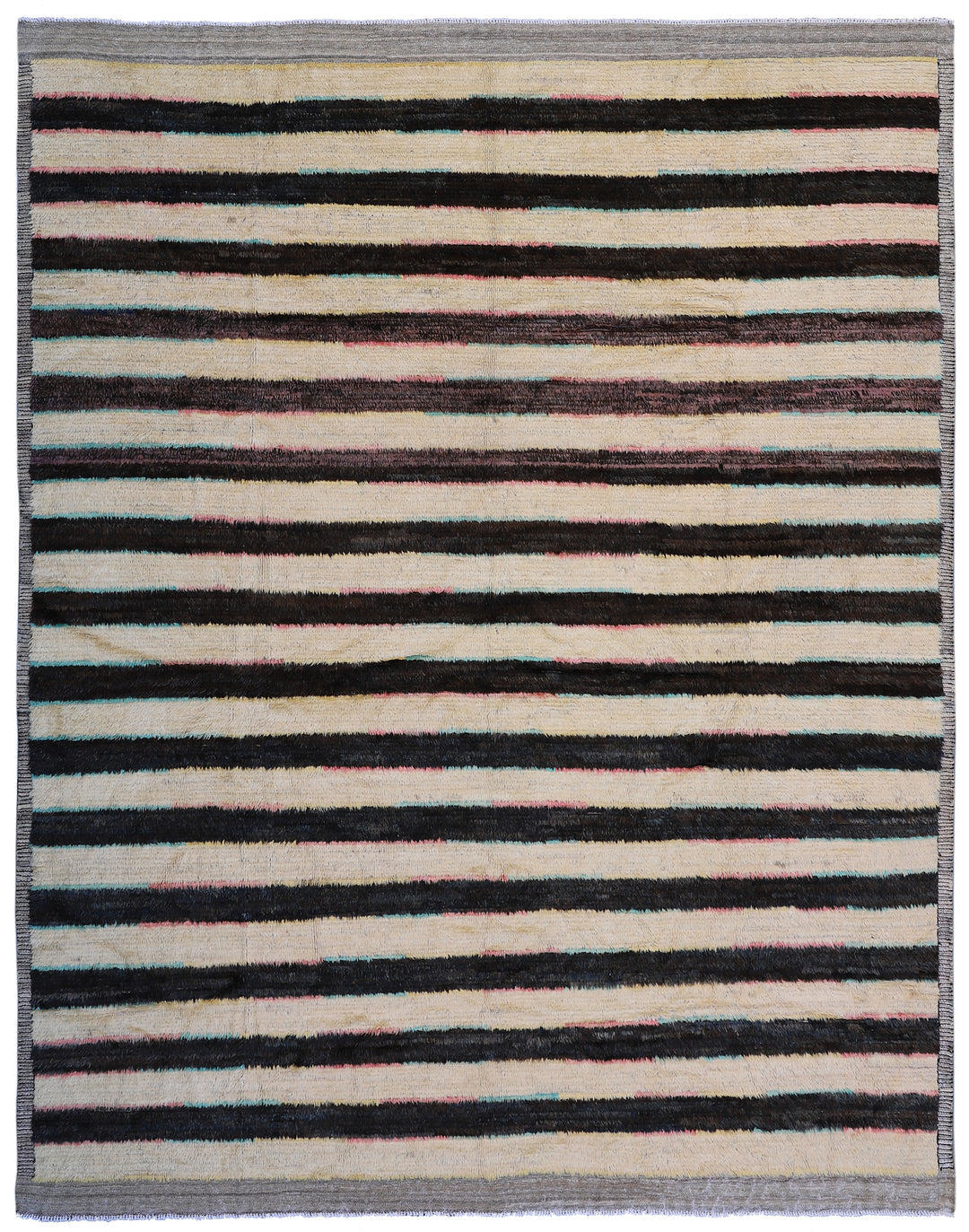 9'x11' Moroccan Style| Striped Brown Ivory |Barchi Shaggy Rug