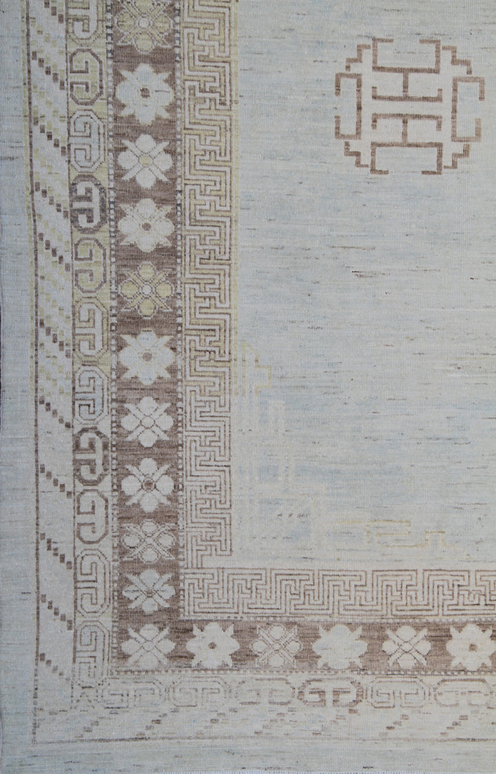9'x12' Hand-Knotted Khotan Rug | Organic Wool, Geometric Medallion Design