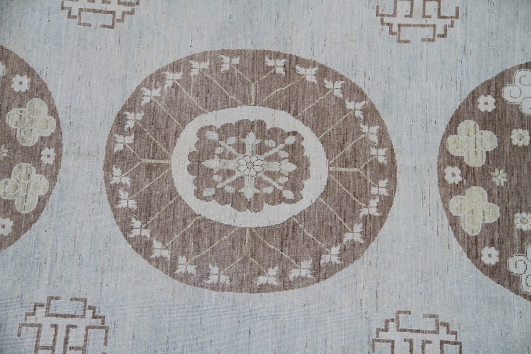 9'x12' Hand-Knotted Khotan Rug | Organic Wool, Geometric Medallion Design