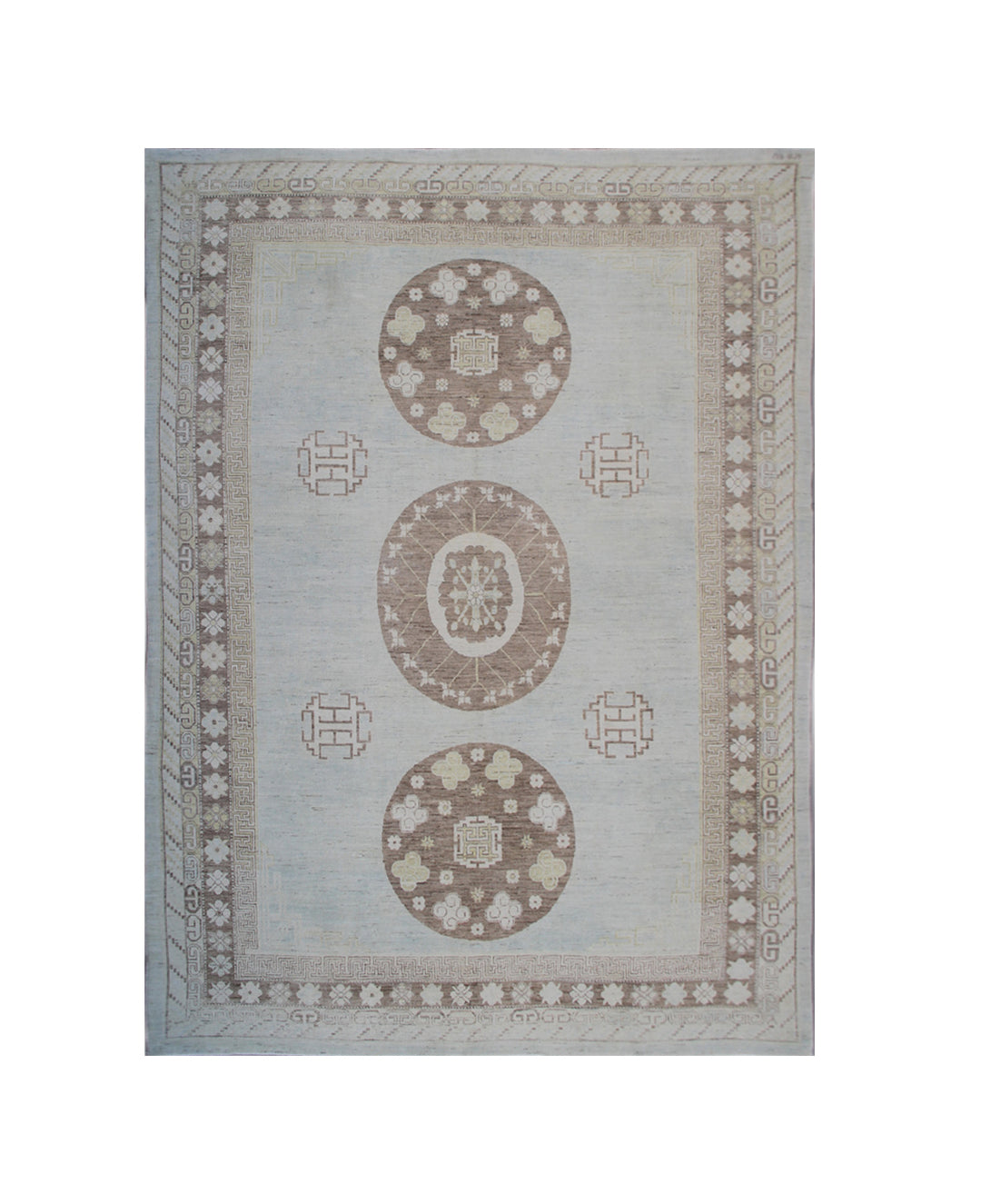 9'x12' Hand-Knotted Khotan Rug | Organic Wool, Geometric Medallion Design