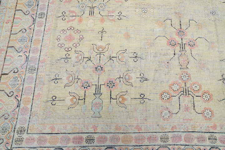 9'x12' Hand-Knotted Khotan Rug | Organic Wool | Geometric Design | Earth Tones