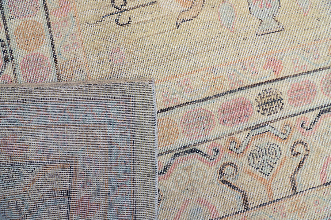 9'x12' Hand-Knotted Khotan Rug | Organic Wool | Geometric Design | Earth Tones