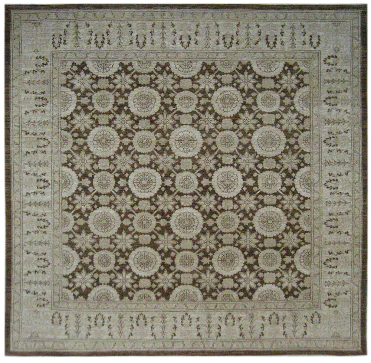 9'x9' Square Wool Rug | Tabriz Design | Brown Beige Area Rug – Ariana Rugs