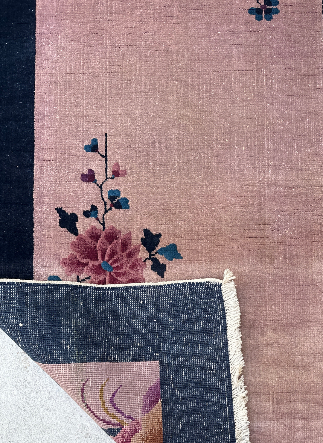3'x5' Black and Mauve Floral Chinese Art Deco Rug