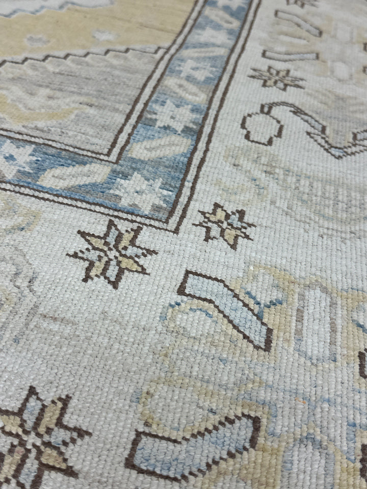 9'x12' Yellow Ariana Caucasian Yellow Blue Ivory Hazara Rug