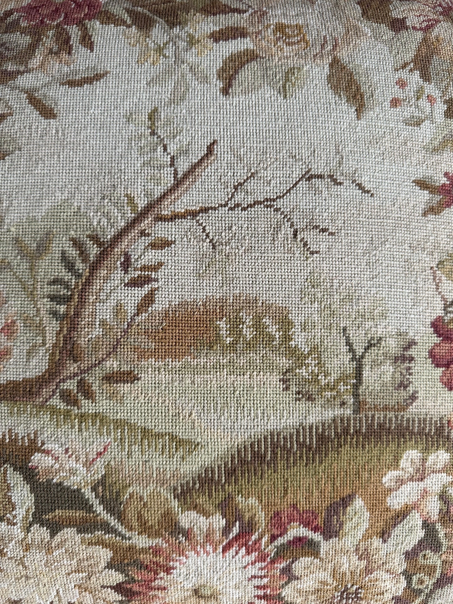 20" x 20" Yellow and Beige Botanical Floral Needlepoint Pillow