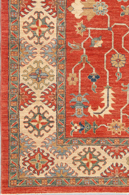 9.11 x 8.04 Heriz Design Orange And Cream Ariana Hazara Hand-knotted Pile Rug