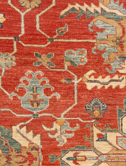 9.11 x 8.04 Heriz Design Orange And Cream Ariana Hazara Hand-knotted Pile Rug