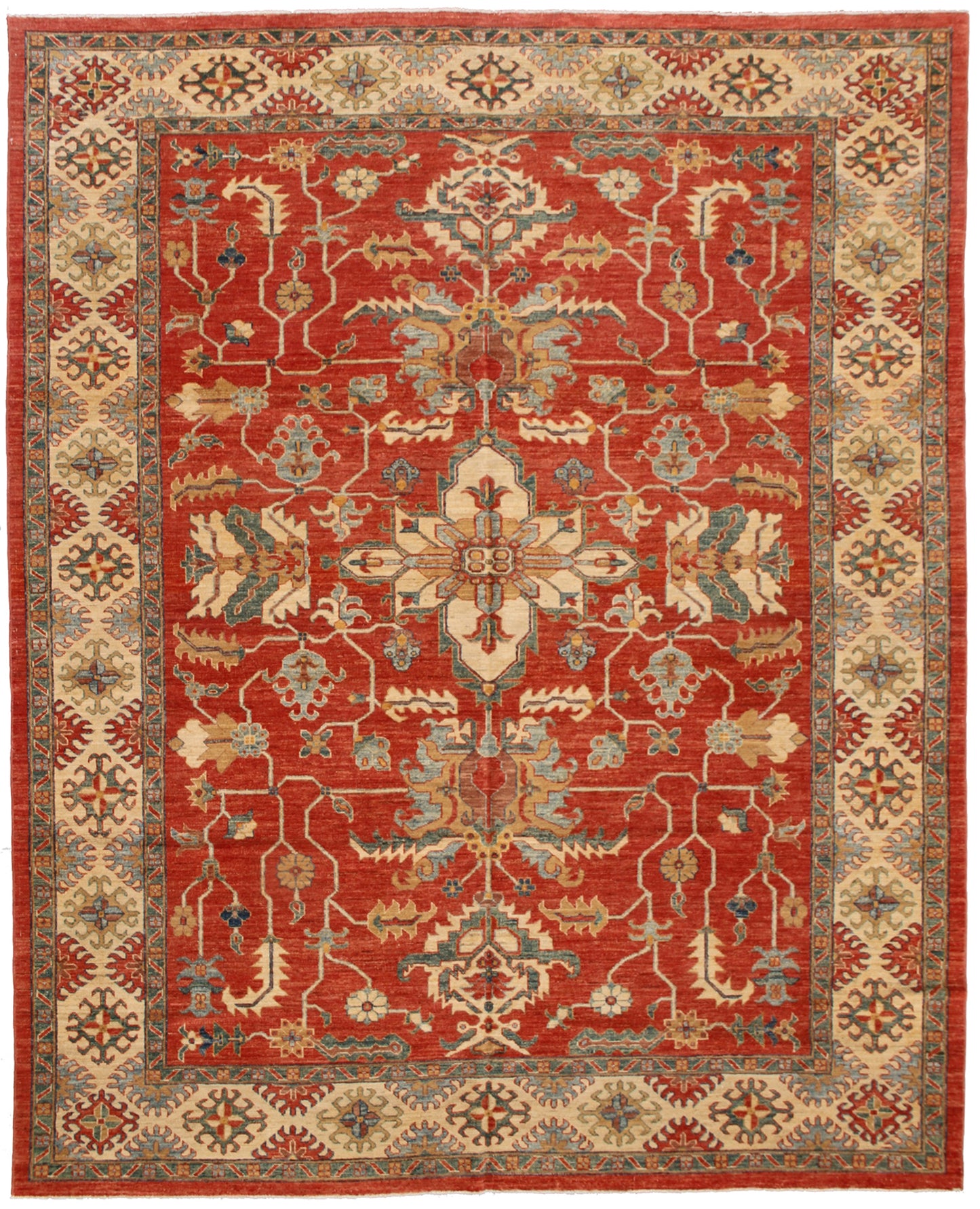 9.11 x 8.04 Heriz Design Orange And Cream Ariana Hazara Hand-knotted Pile Rug