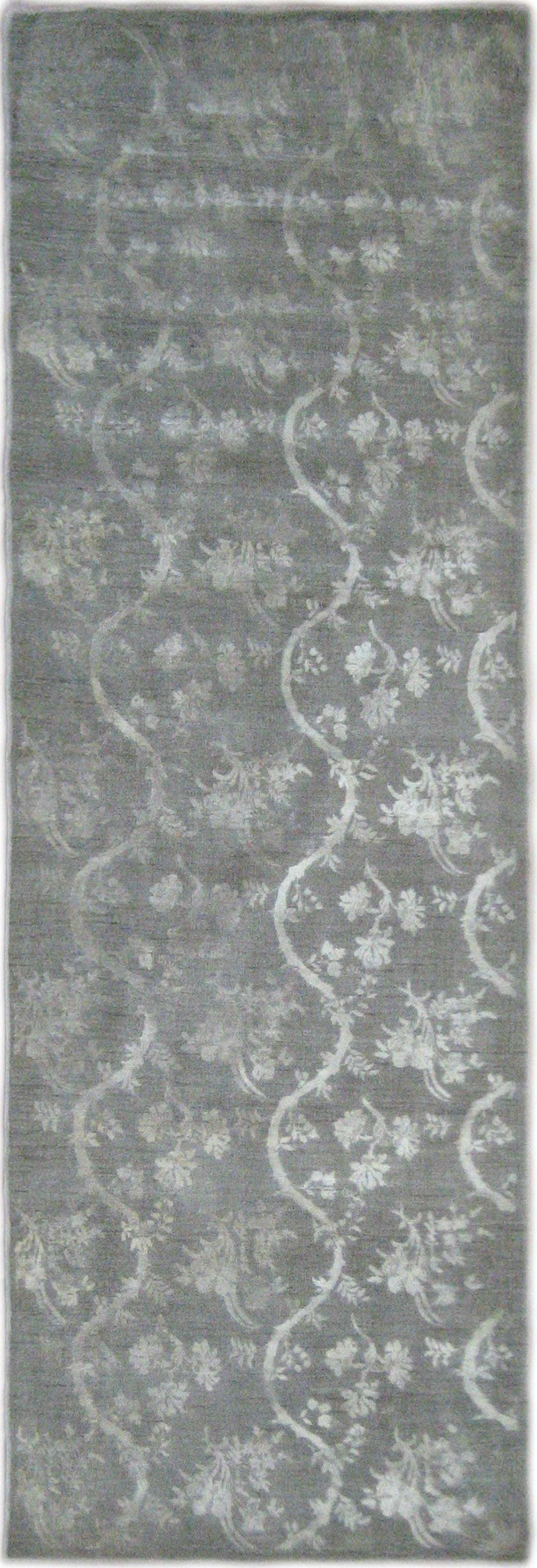 3'x9' Silk and Wool Hand Knotted Fine European Chinoiserie Design Ariana Transitional Runner Rug