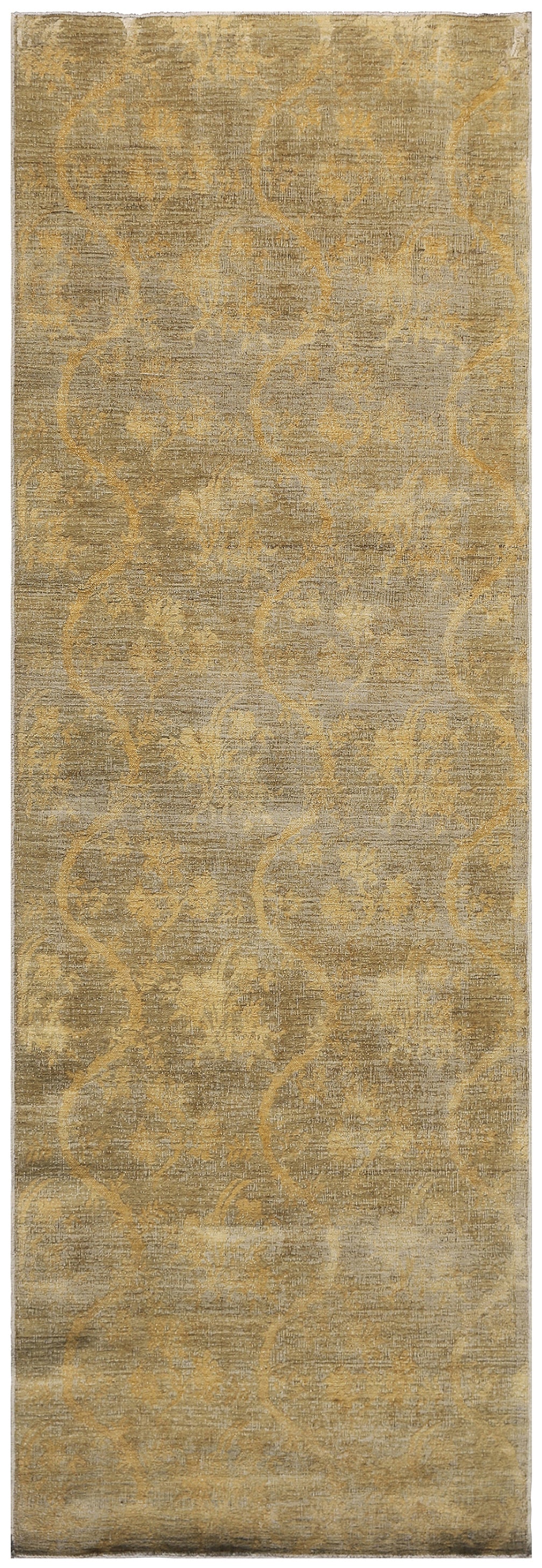 3x9 Fine Wool And Silk Green Ivory Chinoiserie Design Ariana Transitional Runner Rug