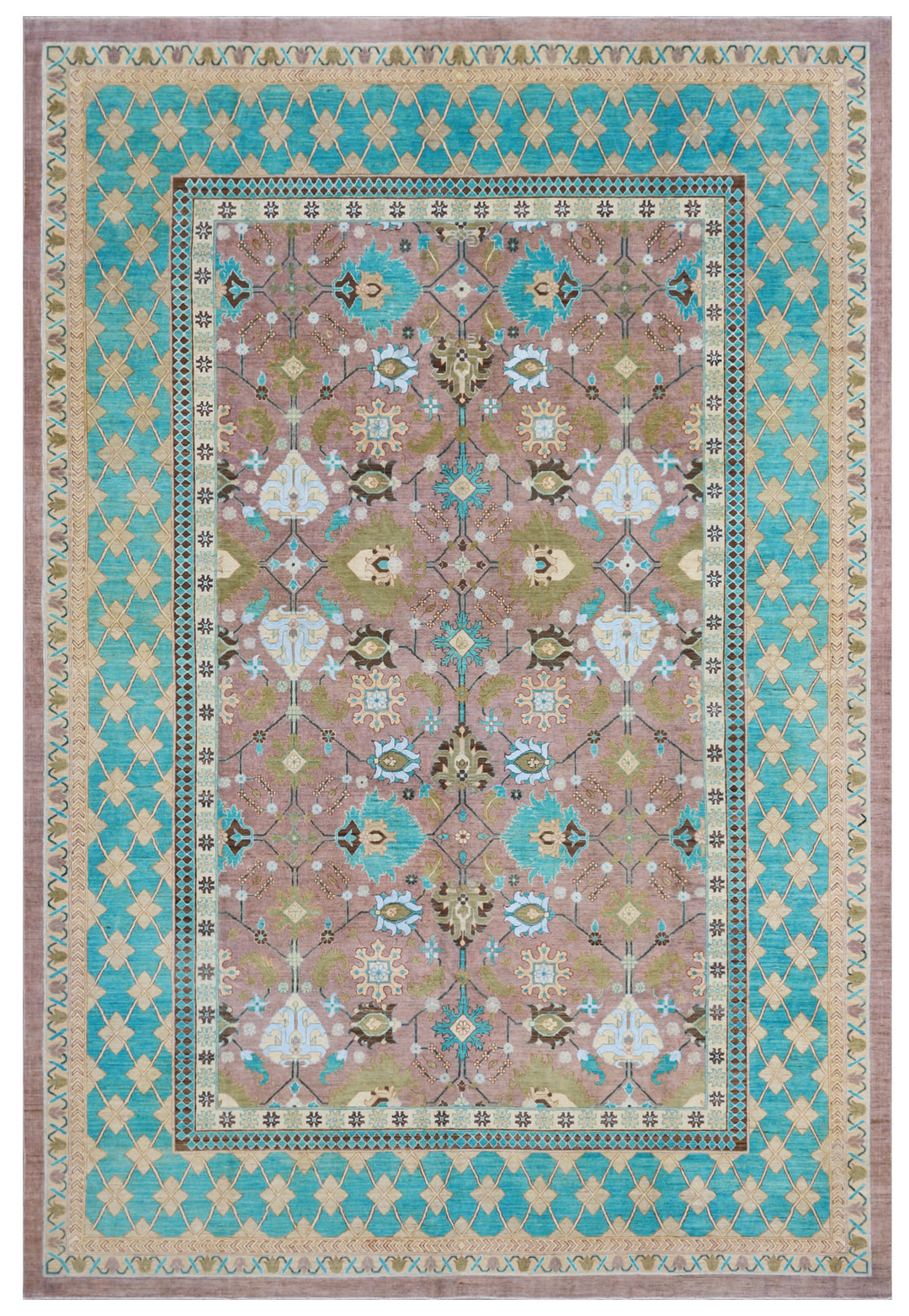 10'x14' Wool Area Rug | Ariana Transitional | Pink Turquoise Rug