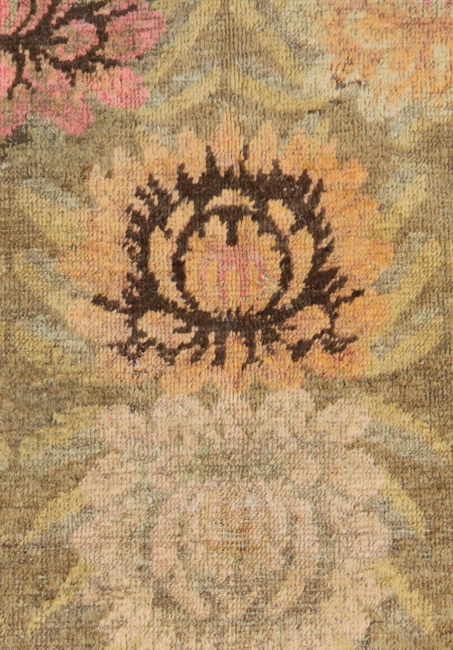 7.05 x 4.06 Green Floral Pattern Vintage Antique Samarkand Area Rug