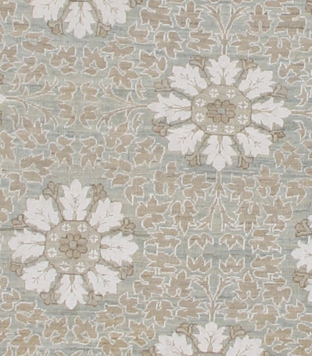 12'x17' Large Wool Area Rug | Beige White Blue Cotton Floral Design