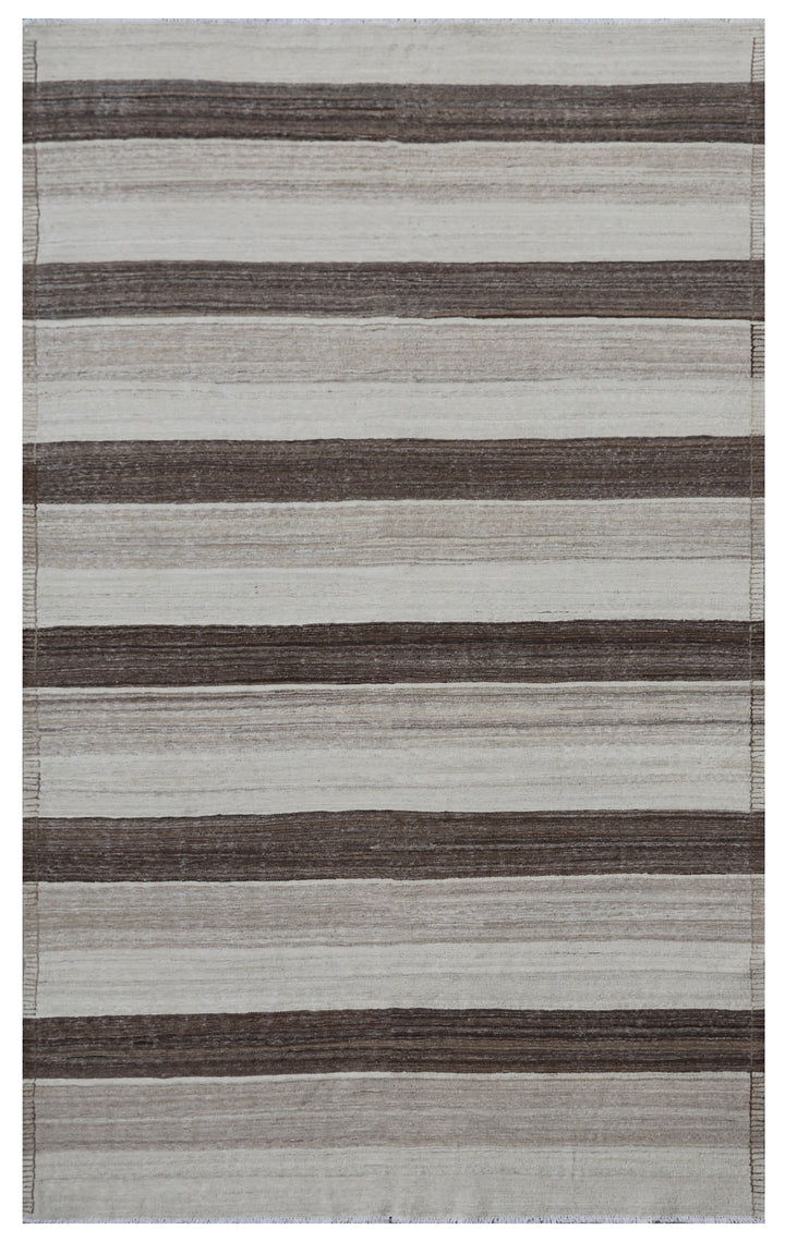 6'x9' Contemporary Striped Brown Beige Cream Ariana Kilim