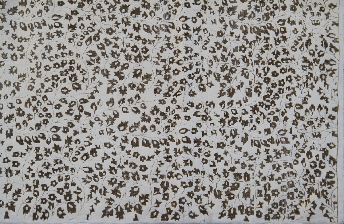 3x12 Stark White Cotton Background Brown Wool Highlights Floral Design Ariana Transitional Runner Rug