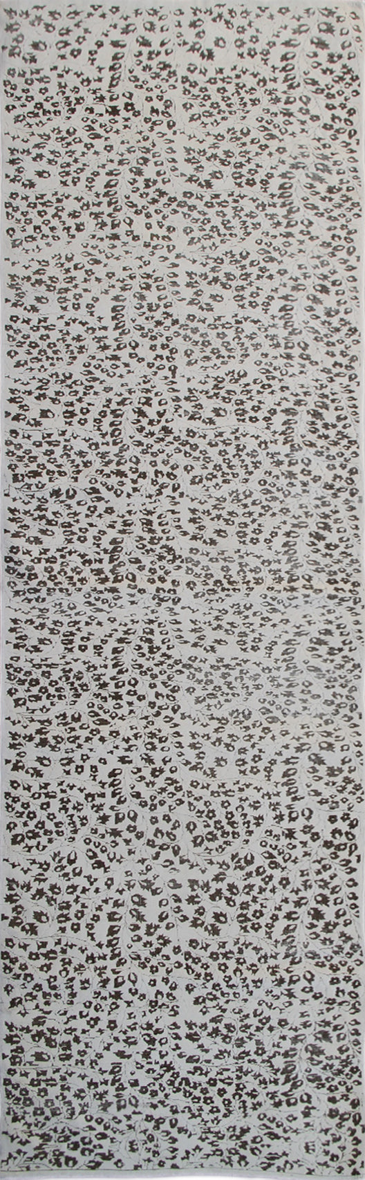 3x12 Stark White Cotton Background Brown Wool Highlights Floral Design Ariana Transitional Runner Rug