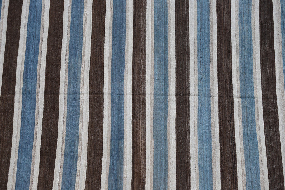 6'x10' Blue Brown White Stripe Design Ariana Kilim Rug