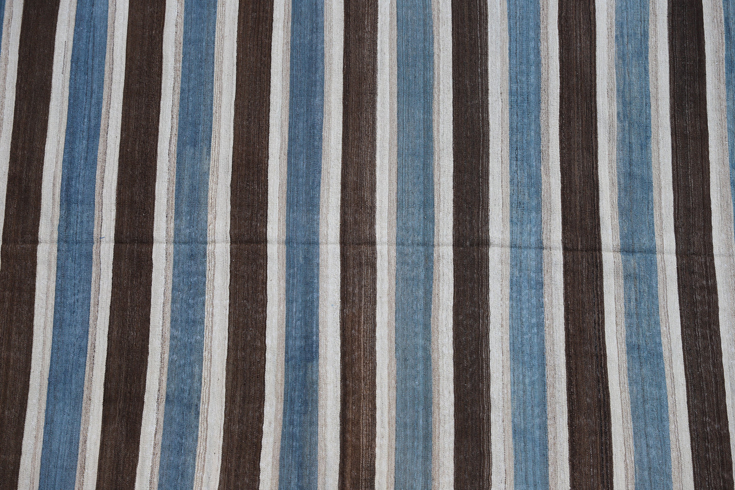 9.08 x 5.07 Blue Brown White Stripe Design Ariana Kilim Rug