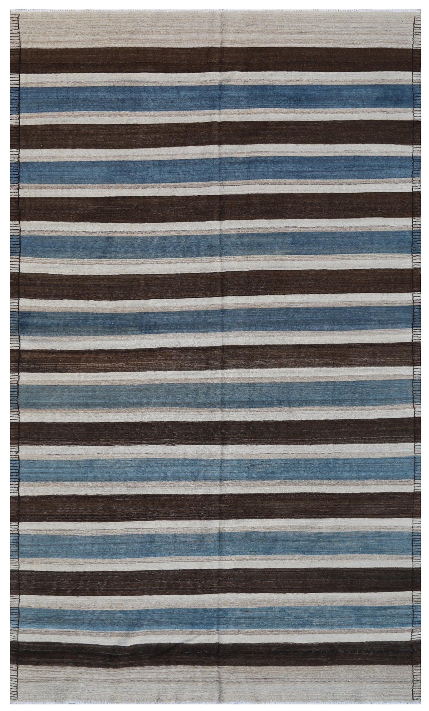 9.08 x 5.07 Blue Brown White Stripe Design Ariana Kilim Rug