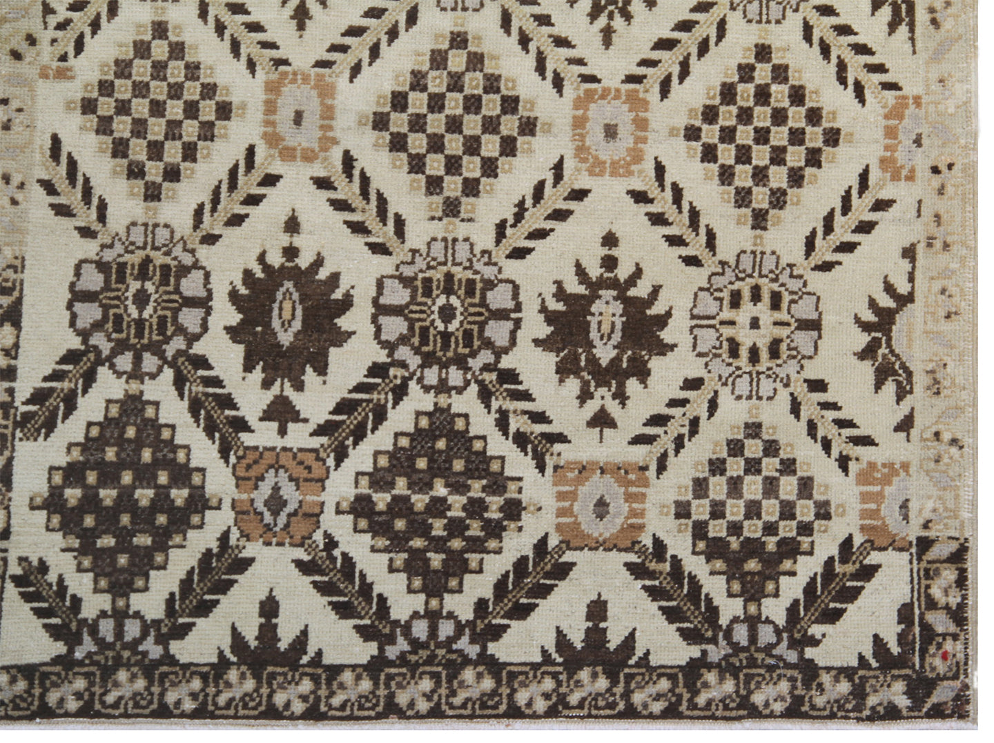 9.07 x 3.05 Vintage White Earth Tone Geometric Hand-knotted Area Rug
