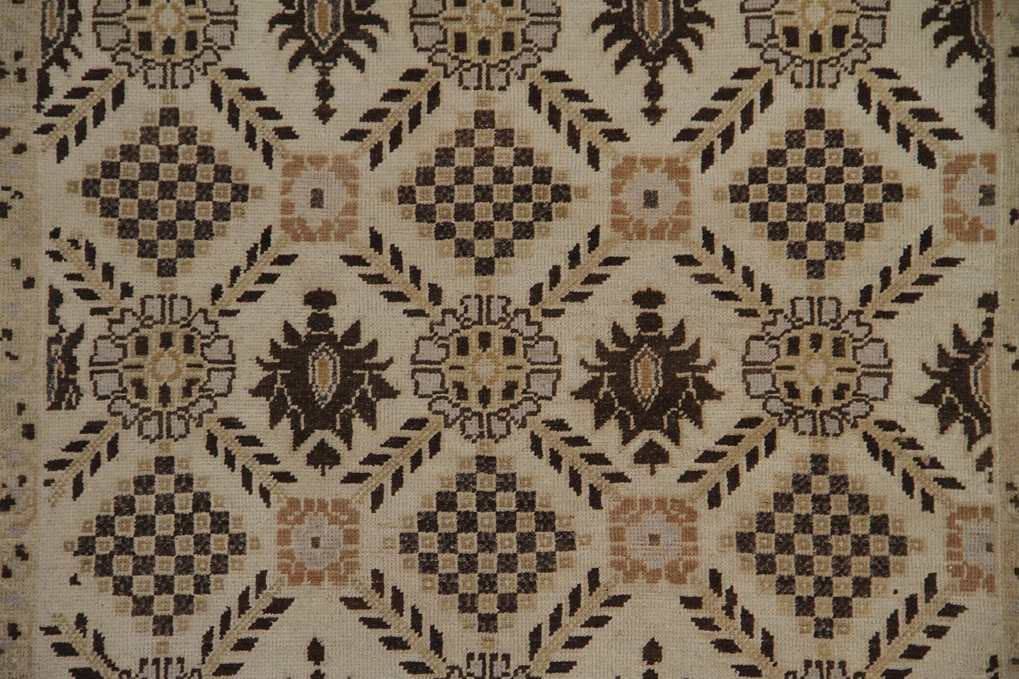 9.07 x 3.05 Vintage White Earth Tone Geometric Hand-knotted Area Rug
