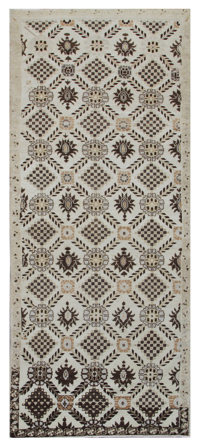 9.07 x 3.05 Vintage White Earth Tone Geometric Hand-knotted Area Rug