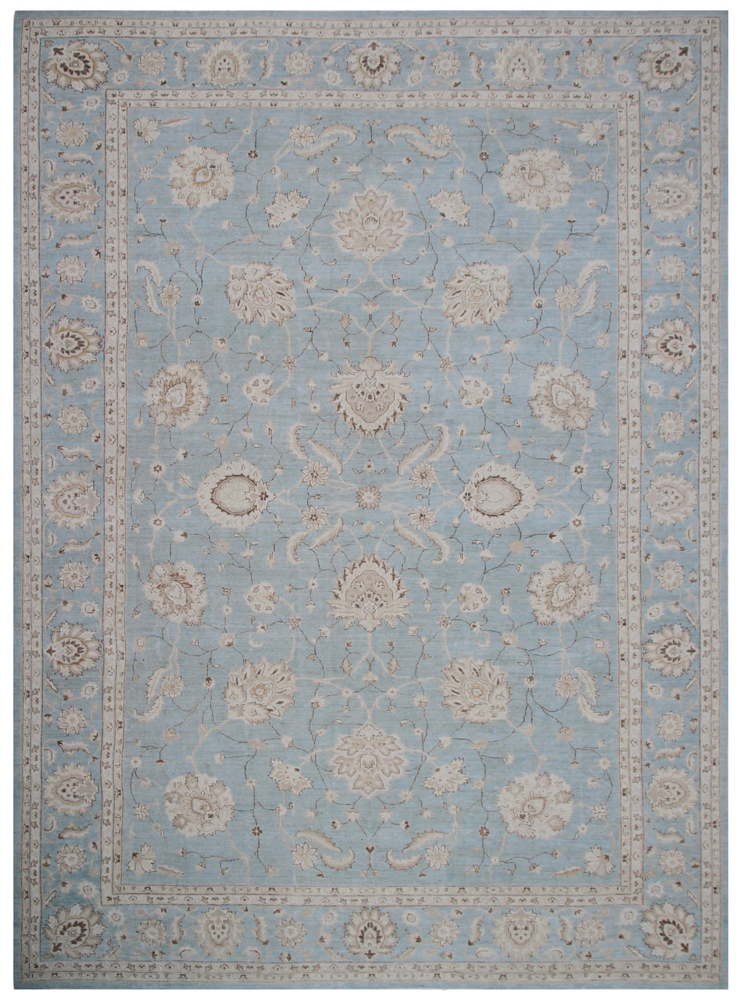 12'x17' Hand-Knotted Afghan Rug – Blue Floral Luxury Large Rug