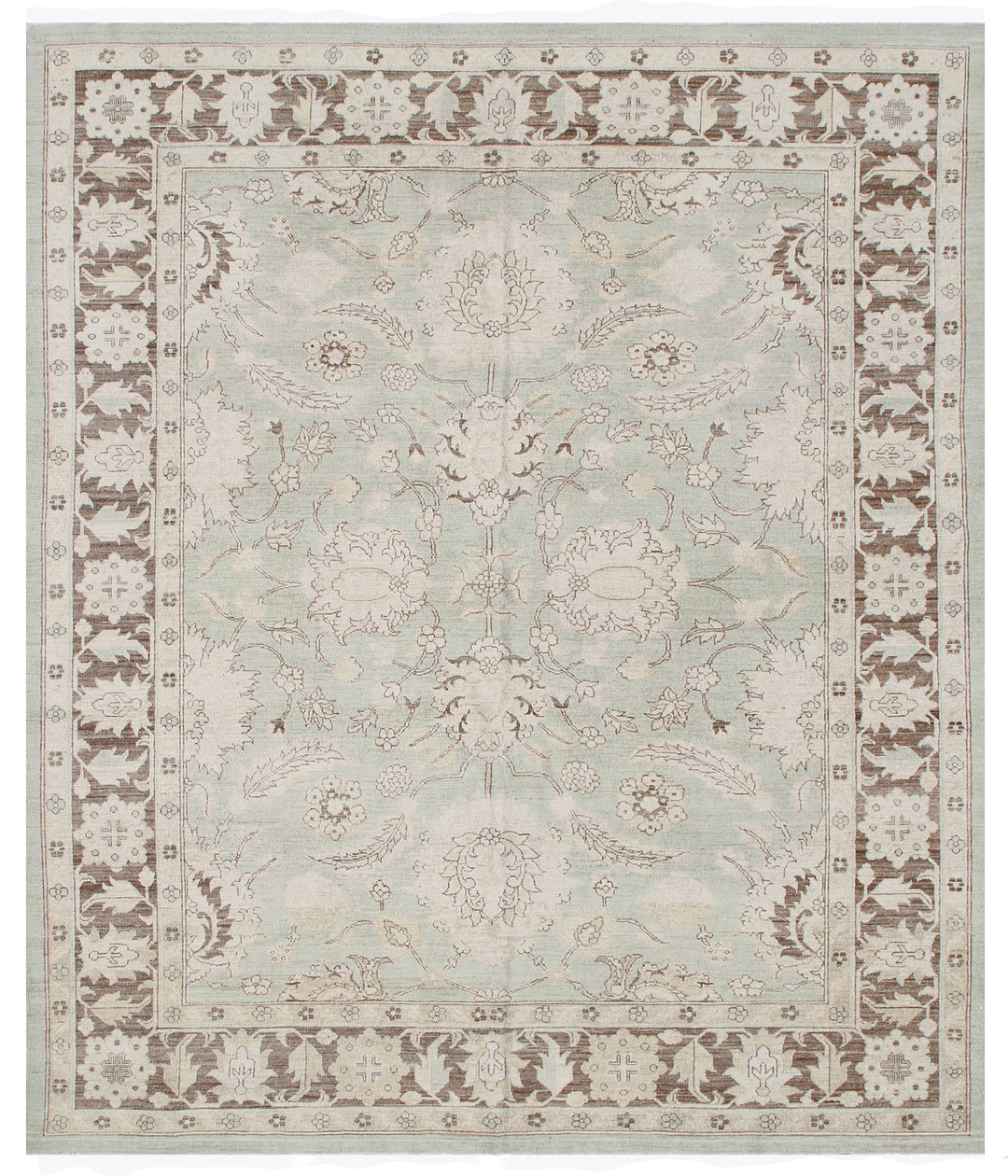 9'x8' Soft Green Pink Brown Agra Design Hand-knotted Ariana Traditional Rug
