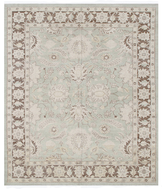 9'x8' Soft Green Pink Brown Agra Design Hand-knotted Ariana Traditional Rug