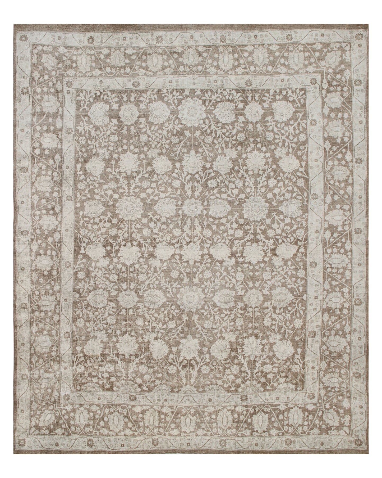 9'x11' Soft Brown Kaki Persian Tabriz Design Contemporary Ariana Vintage Collection Rug