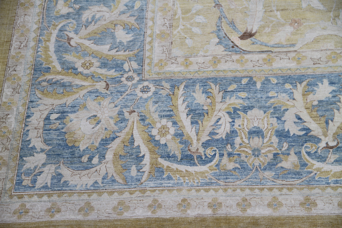 14x19 Large Fine Golden Blue Polonaise Design Ariana Luxury Rug