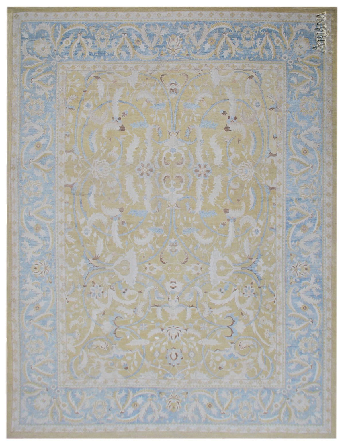 14x19 Large Fine Golden Blue Polonaise Design Ariana Luxury Rug