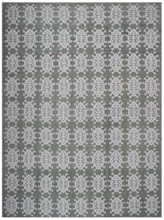 10'x8' Green Turtle Design Hand-knotted Ariana Area Rug