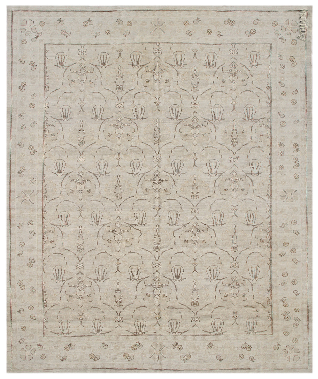 9.10 x 8.00 Ottoman Design Silk And Wool Hand-Knotted short Pile Ariana Transitional
