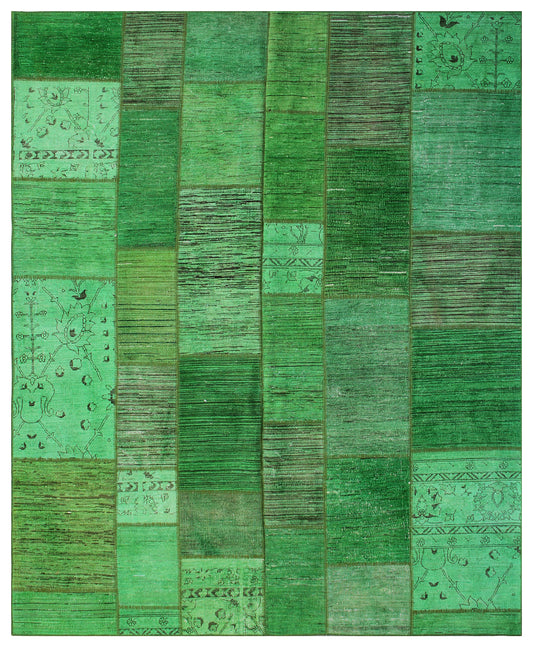 8'x10' Emerald Green Hand-knotted Ariana Patchwork Overdyed Rug