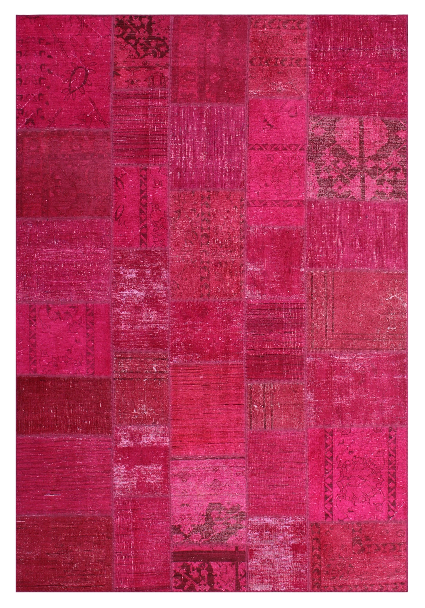 7'x10' Vibrant Hot Pink Ariana Patchwork Overdyed Area Rug