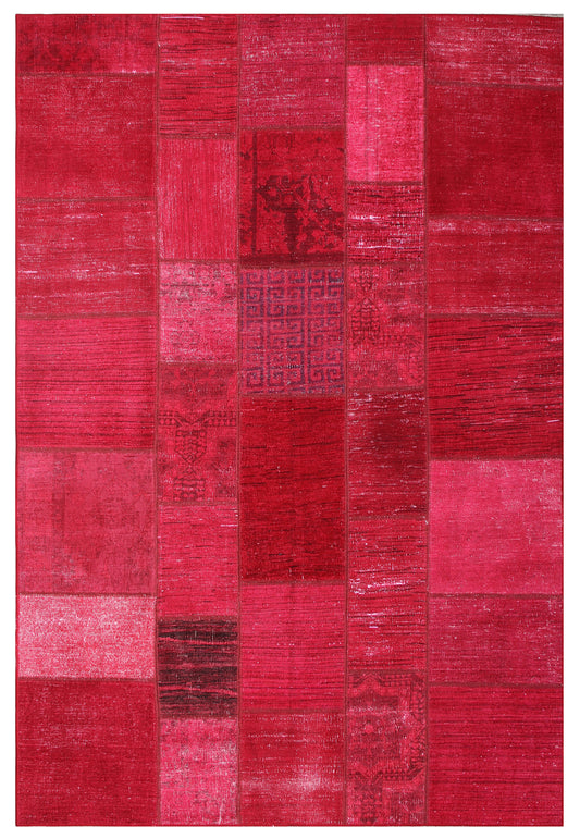 7'x10' Red Ariana Patchwork Overdyed Wool Rug