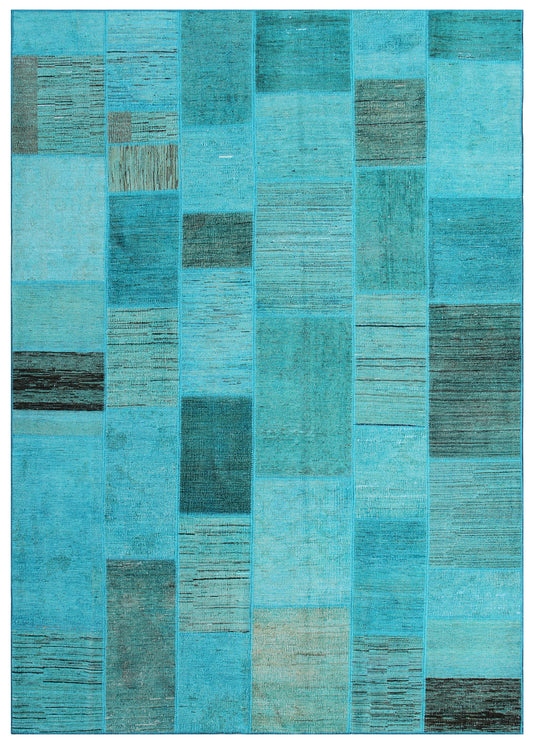 7'x10' Turquoise Blue Ariana Patchwork Overdyed Wool Rug