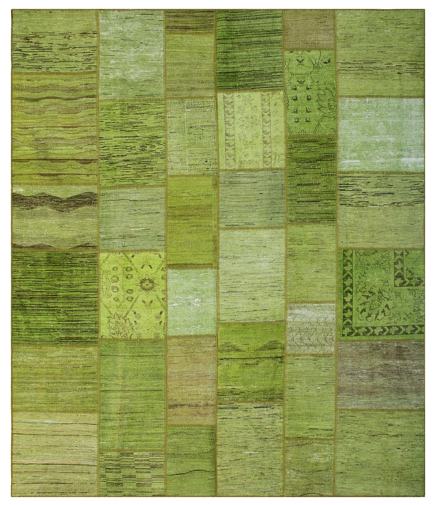 8'x10' Emerald Green Hand-Knotted Patchwork Area Rug